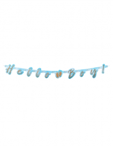 Guirlande de lettres en carton hello boy bleu et or 140 cm pour baby shower