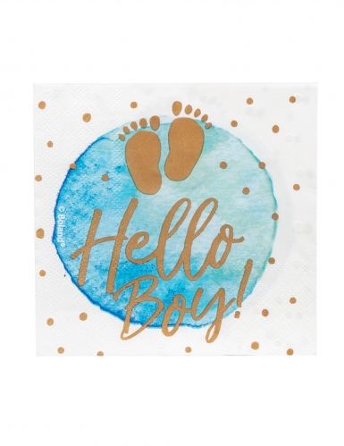 20 serviettes en papier hello boy bleu et or 33 x 33 cm baby shower