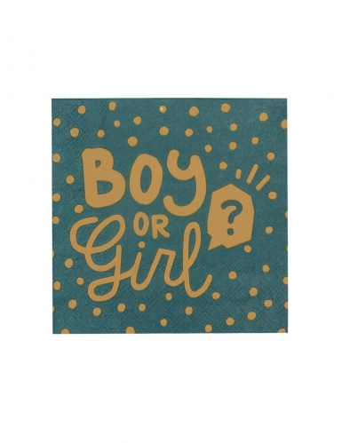 20 serviettes en papier boy or girl 33 x 33 cm turquoise et doré