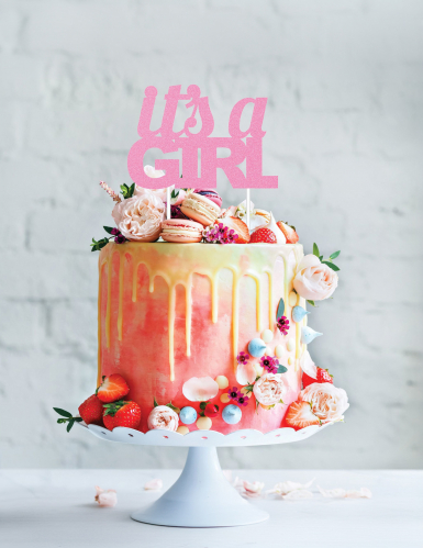 Cake topper it's a girl 20 cm rose à paillettes