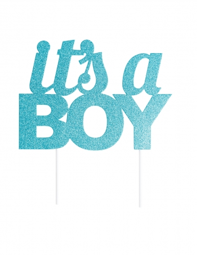 Cake topper it's a boy 20 cm bleu à paillettes