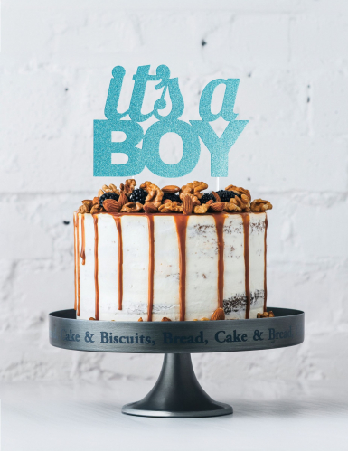 Cake topper it's a boy 20 cm bleu à paillettes