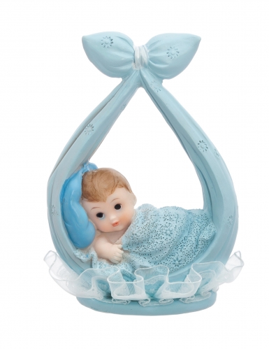 Figurine petit garçon dans une écharpe bleue 11 cm pour baptême
