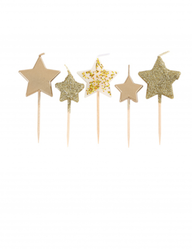 5 bougies étoiles sur pic dégradé doré 7 cm à paillettes