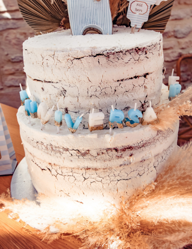 Bougies joyeux anniversaire blanc bleu et paillettes or 4,3 cm sur pic