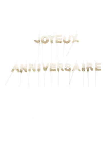 Bougies joyeux anniversaire blanches et paillettes or 4,3 cm, kit de 18