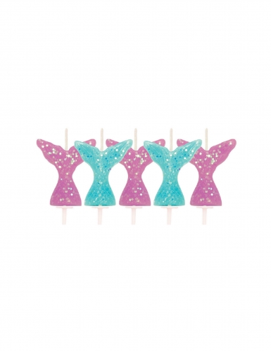 5 bougies queue de sirène à paillettes rose et bleu 6,5 cm