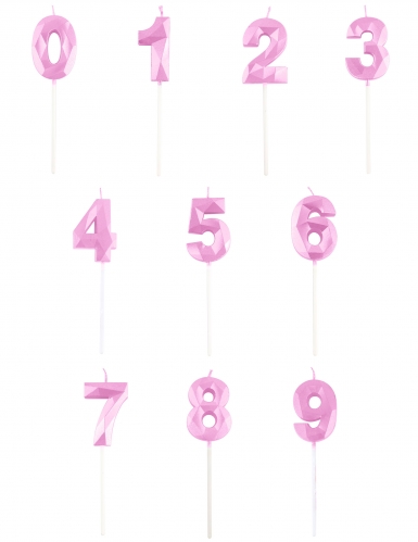 Bougie chiffre rose pastel effet diamant 5 cm pour anniversaire