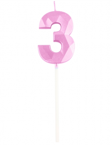 Bougie chiffre rose pastel effet diamant 5 cm pour anniversaire