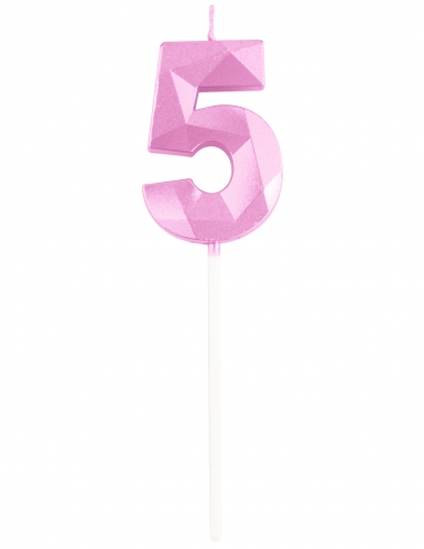 Bougie chiffre rose pastel effet diamant 5 cm pour anniversaire