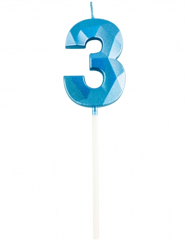 Bougie chiffre bleue effet diamant 5 cm pour anniversaire