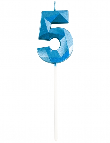 Bougie chiffre bleue effet diamant 5 cm pour anniversaire