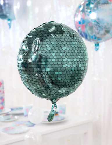 Ballon en aluminium écailles bleues 43 cm thème sirène