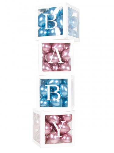 4 cubes à ballons en carton baby 30 cm blancs