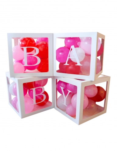 4 cubes à ballons en carton baby 30 cm blancs