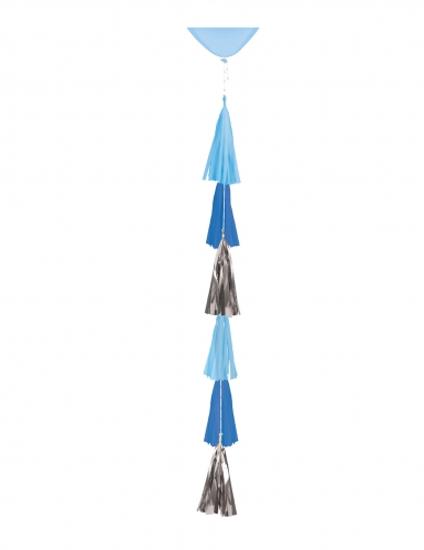 Traîne de ballon tassels en papier bleu et argent 70 cm pour hélium
