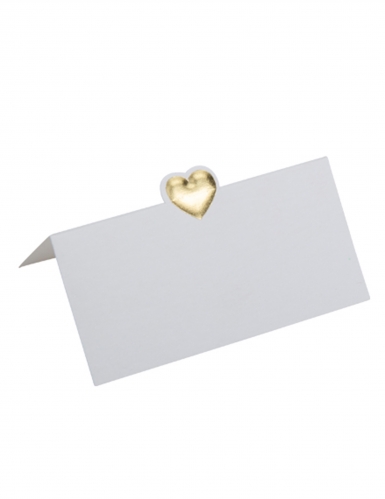 10 marque places blancs avec petit cœur doré 8 x 4 cm embossé