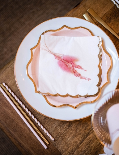 8 assiettes rose poudré bordures dorées en carton 23 cm