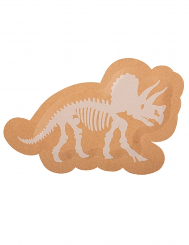 8 assiettes dinosaures blanches et kraft 14,5 x 22 cm squelette tricératops