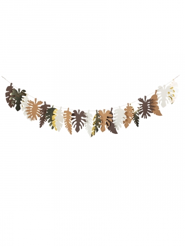 Guirlande feuilles tropicales chocolat kraft ivoire doré 2 m décoration exotique