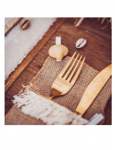 6 pinces coquillages en résine 4,5 cm en bois blanc