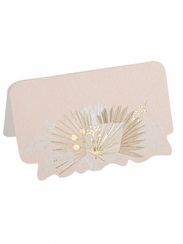 8 marque places boho blush et or 8 x 4,7 cm à plumes blanches