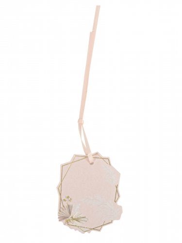 8 étiquettes boho blush et or 6 cm avec plumes et ruban