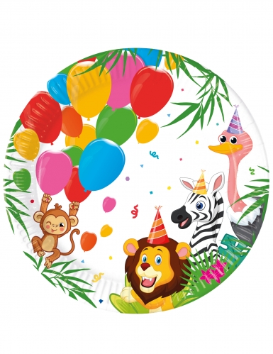 8 assiettes en carton jungle balloons 23 cm animaux de la fête