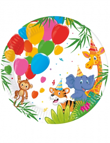 8 assiettes en carton jungle balloons 20 cm animaux