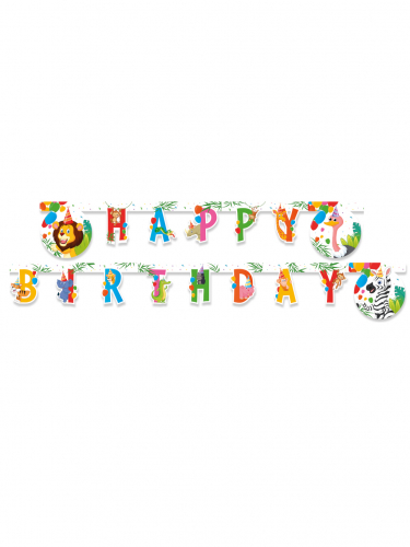 Guirlande en carton happy birthday jungle balloons 2 m animaux safari