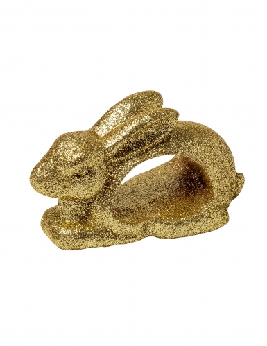 2 ronds de serviettes lapin paillettes or 4,5 x 8 cm pour Pâques