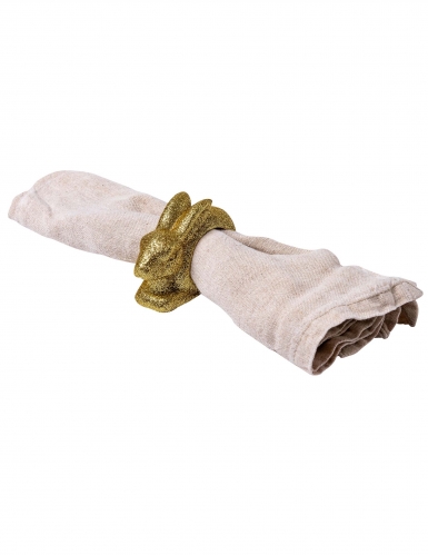 2 ronds de serviettes lapin paillettes or 4,5 x 8 cm pour Pâques