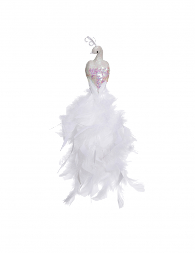 Paon sur pinces blanc 34 cm en plumes