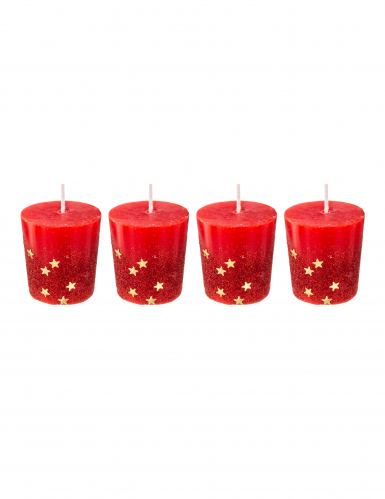 4 bougies rouges avec étoiles dorées 4,5 cm en cire