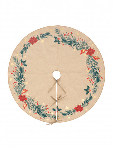 Tapis pour sapin poinsettia 90 cm beige en polyester