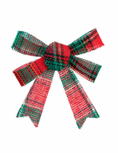 3 nœuds de Noël motif tartan vert et rouge 10 x 12 cm