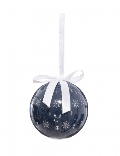 Boule de neige bleu avec flocons 7,5 cm, décoration de sapin
