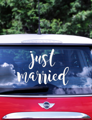 Autocollant pour voiture just married blanc 33 x 45 cm sticker mariage