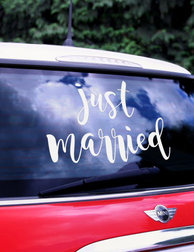Autocollant pour voiture just married blanc 33 x 45 cm sticker mariage