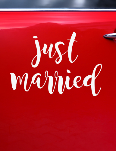 Autocollant pour voiture just married blanc 33 x 45 cm sticker mariage