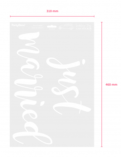 Autocollant pour voiture just married blanc 33 x 45 cm sticker mariage