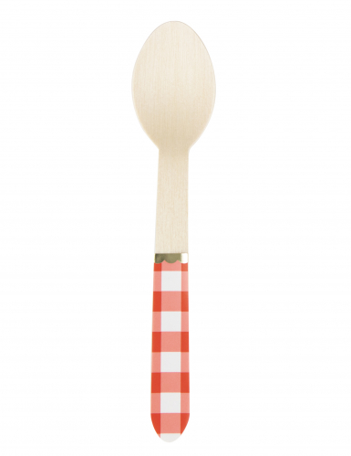 8 cuillères en bois vichy rouge et blanc 16 cm