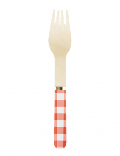 8 fourchettes en bois vichy rouge et doré 15,5 cm