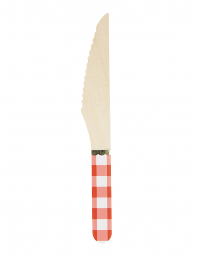 8 couteaux en bois vichy et doré 16,5 cm style guinguette
