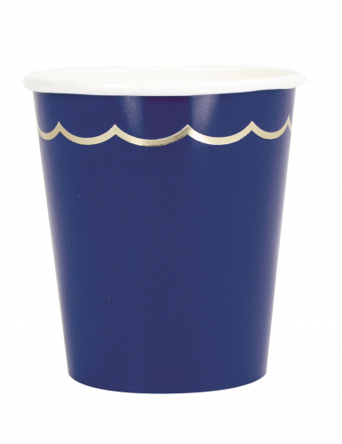 8 gobelets en carton festonnés bleu marine et or 200 ml chic