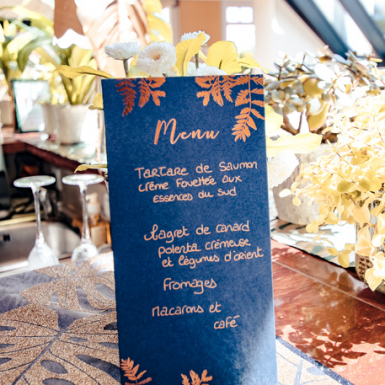 10 menus fougères marine et cuivre 22,5 x 11 cm pour mariage