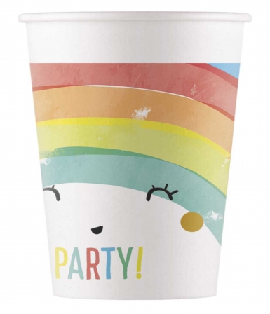 8 gobelets en carton rainbow party 200 ml arc-en-ciel