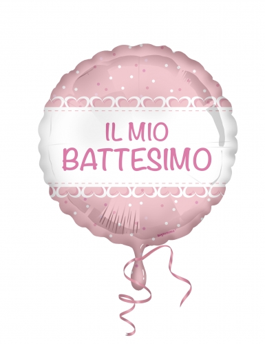 Ballon en aluminium 45 cm Baptême coeurs roses