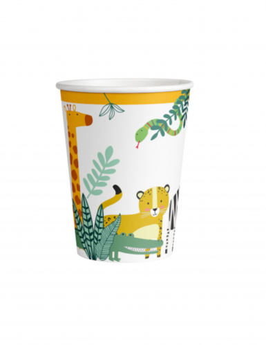8 Gobelets en carton get wild safari 250 ml animaux jungle