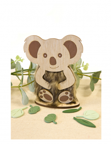 Décoration petit koala en bois et fourrure 15,5 x 8 cm